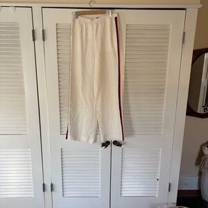 J Crew Stratus pants textured satin size 8 tall cream with red/navy stripes